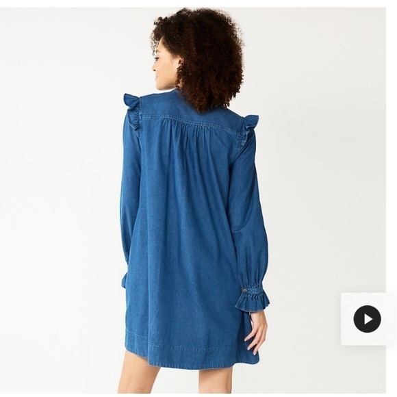 Draper James RSVP New Size L Jean Ruffle Long Sleeves Mini Dress Medium Wash - Picture 2 of 10
